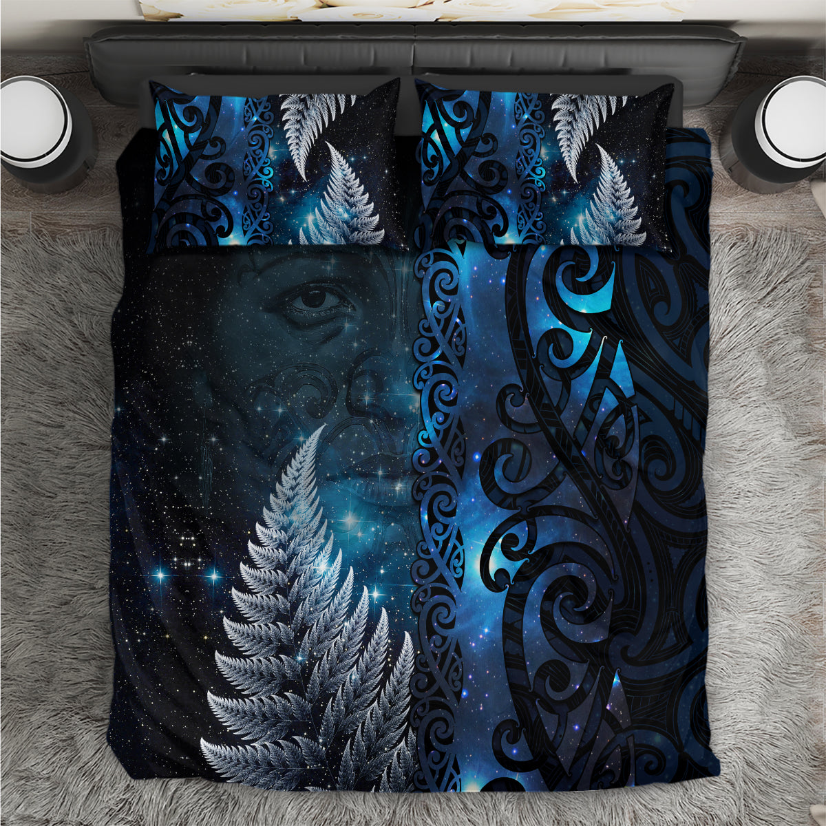 New Zealand Matariki Bedding Set The Tribal Maori Face and Silver Fern