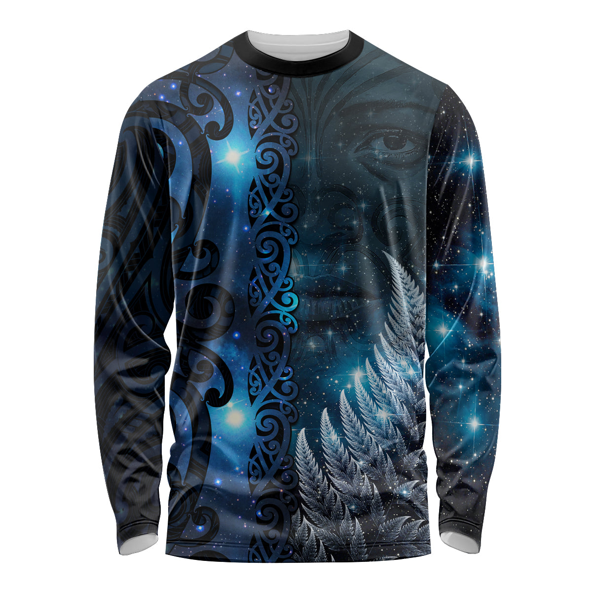 New Zealand Matariki Long Sleeve Shirt The Tribal Maori Face and Silver Fern