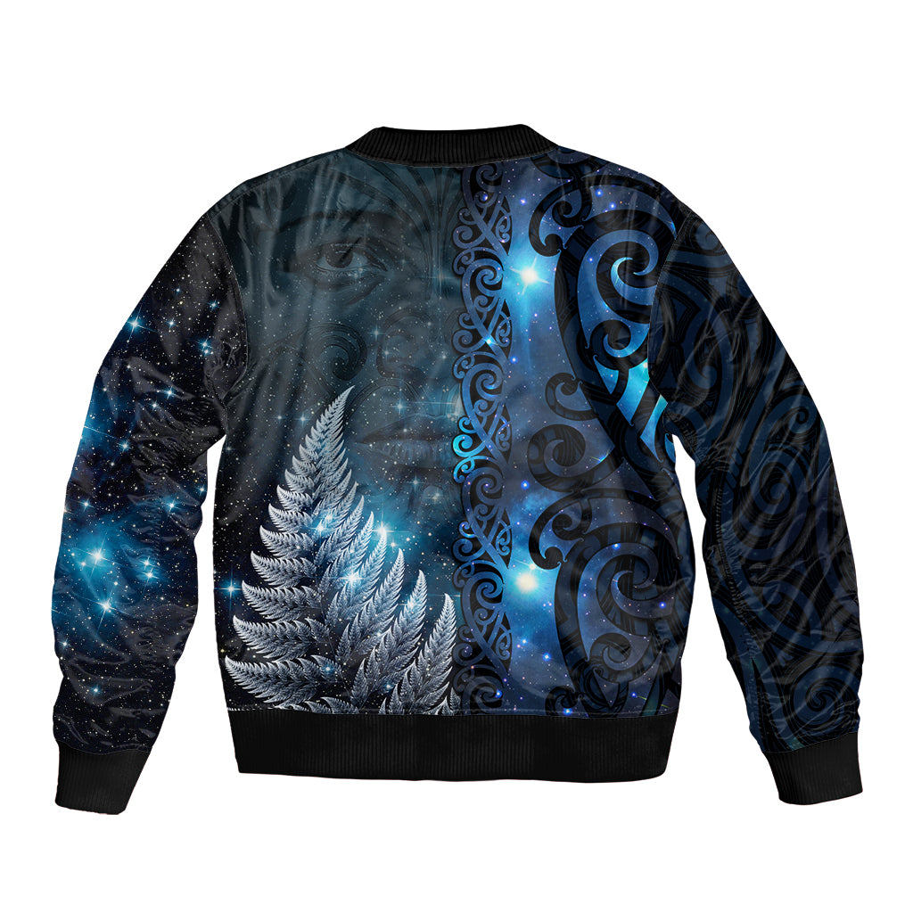 New Zealand Matariki Sleeve Zip Bomber Jacket The Tribal Maori Face and Silver Fern
