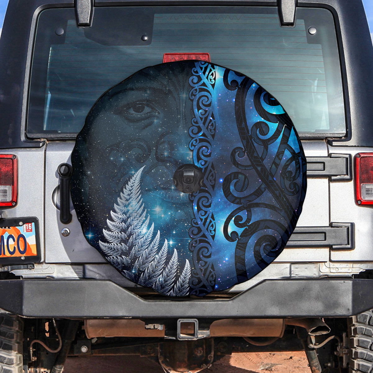 New Zealand Matariki Spare Tire Cover The Tribal Maori Face and Silver Fern