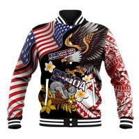United States and American Samoa Together Baseball Jacket Bald Eagle and Polynesian Traditional Culture with Plumeria
