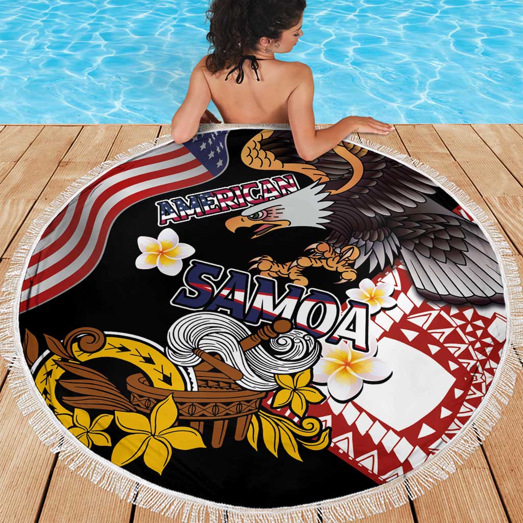 United States and American Samoa Together Beach Blanket Bald Eagle and Polynesian Traditional Culture with Plumeria