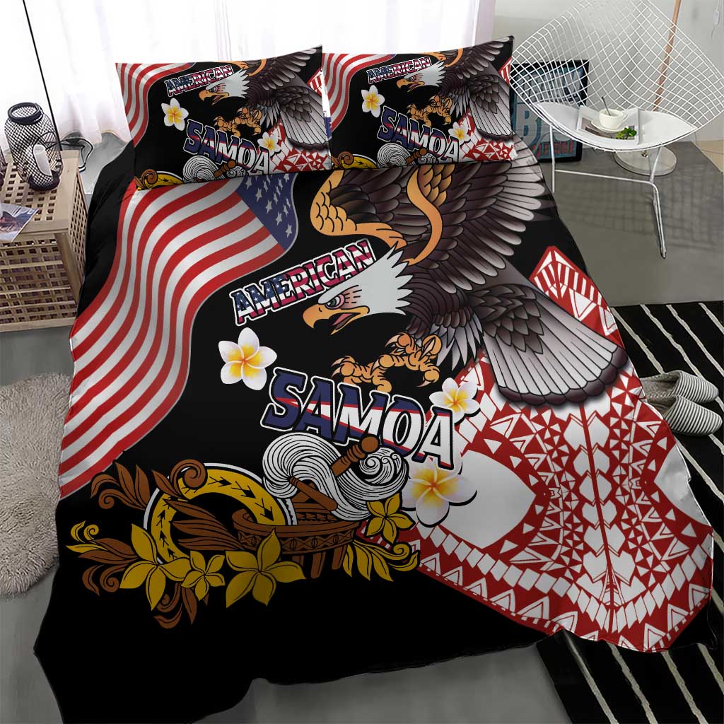 United States and American Samoa Together Bedding Set Bald Eagle and Polynesian Traditional Culture with Plumeria