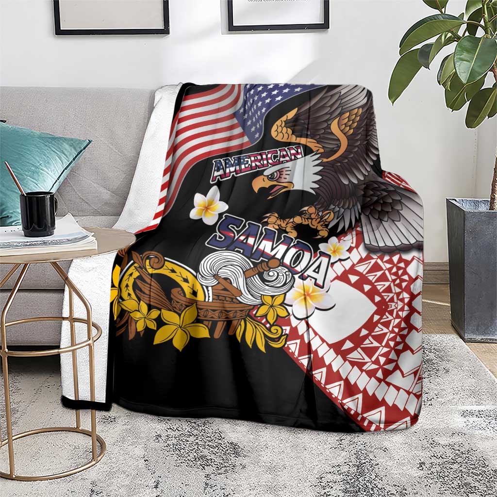 United States and American Samoa Together Blanket Bald Eagle and Polynesian Traditional Culture with Plumeria
