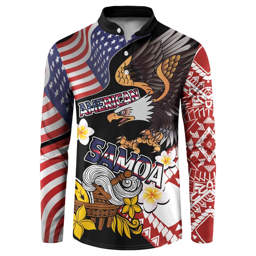 United States and American Samoa Together Button Sweatshirt Bald Eagle and Polynesian Traditional Culture with Plumeria