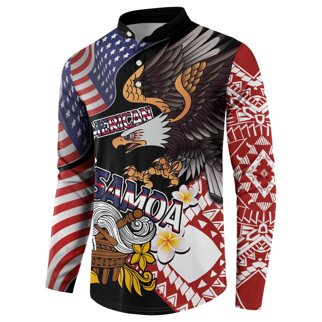United States and American Samoa Together Button Sweatshirt Bald Eagle and Polynesian Traditional Culture with Plumeria