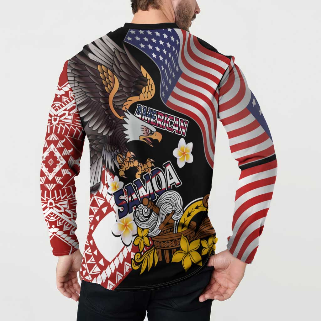 United States and American Samoa Together Button Sweatshirt Bald Eagle and Polynesian Traditional Culture with Plumeria