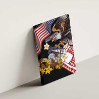 United States and American Samoa Together Canvas Wall Art Bald Eagle and Polynesian Traditional Culture with Plumeria