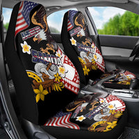 United States and American Samoa Together Car Seat Cover Bald Eagle and Polynesian Traditional Culture with Plumeria
