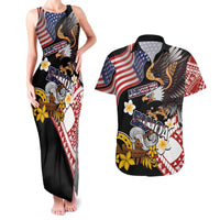 United States and American Samoa Together Couples Matching Tank Maxi Dress and Hawaiian Shirt Bald Eagle and Polynesian Traditional Culture with Plumeria