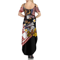 United States and American Samoa Together Family Matching Summer Maxi Dress and Hawaiian Shirt Bald Eagle and Polynesian Traditional Culture with Plumeria