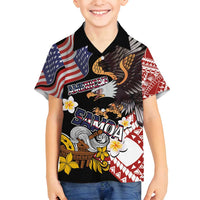 United States and American Samoa Together Family Matching Summer Maxi Dress and Hawaiian Shirt Bald Eagle and Polynesian Traditional Culture with Plumeria