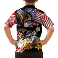 United States and American Samoa Together Family Matching Tank Maxi Dress and Hawaiian Shirt Bald Eagle and Polynesian Traditional Culture with Plumeria