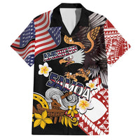 United States and American Samoa Together Hawaiian Shirt Bald Eagle and Polynesian Traditional Culture with Plumeria