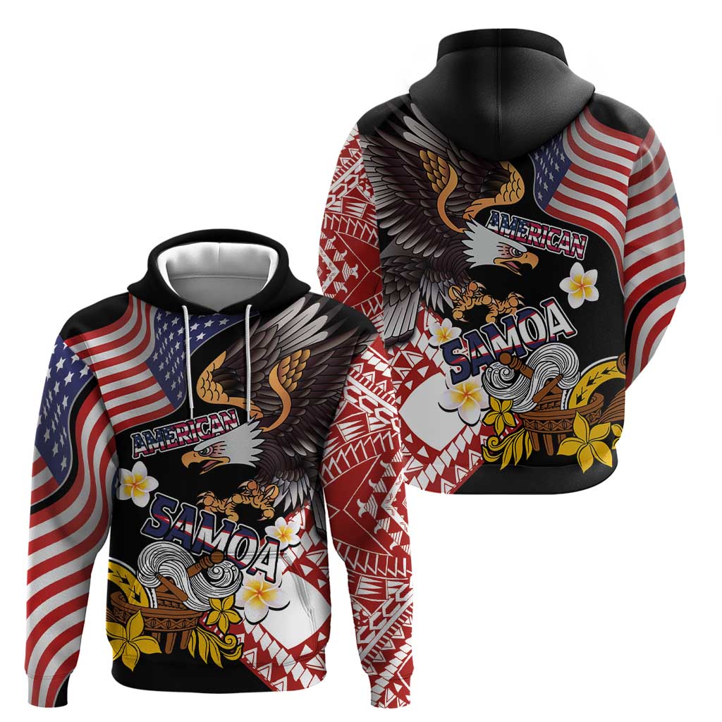 United States and American Samoa Together Hoodie Bald Eagle and Polynesian Traditional Culture with Plumeria