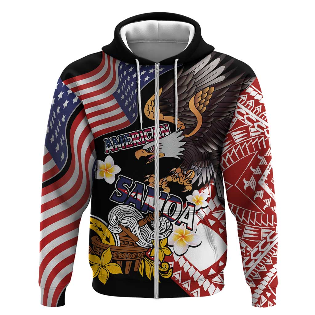 United States and American Samoa Together Hoodie Bald Eagle and Polynesian Traditional Culture with Plumeria