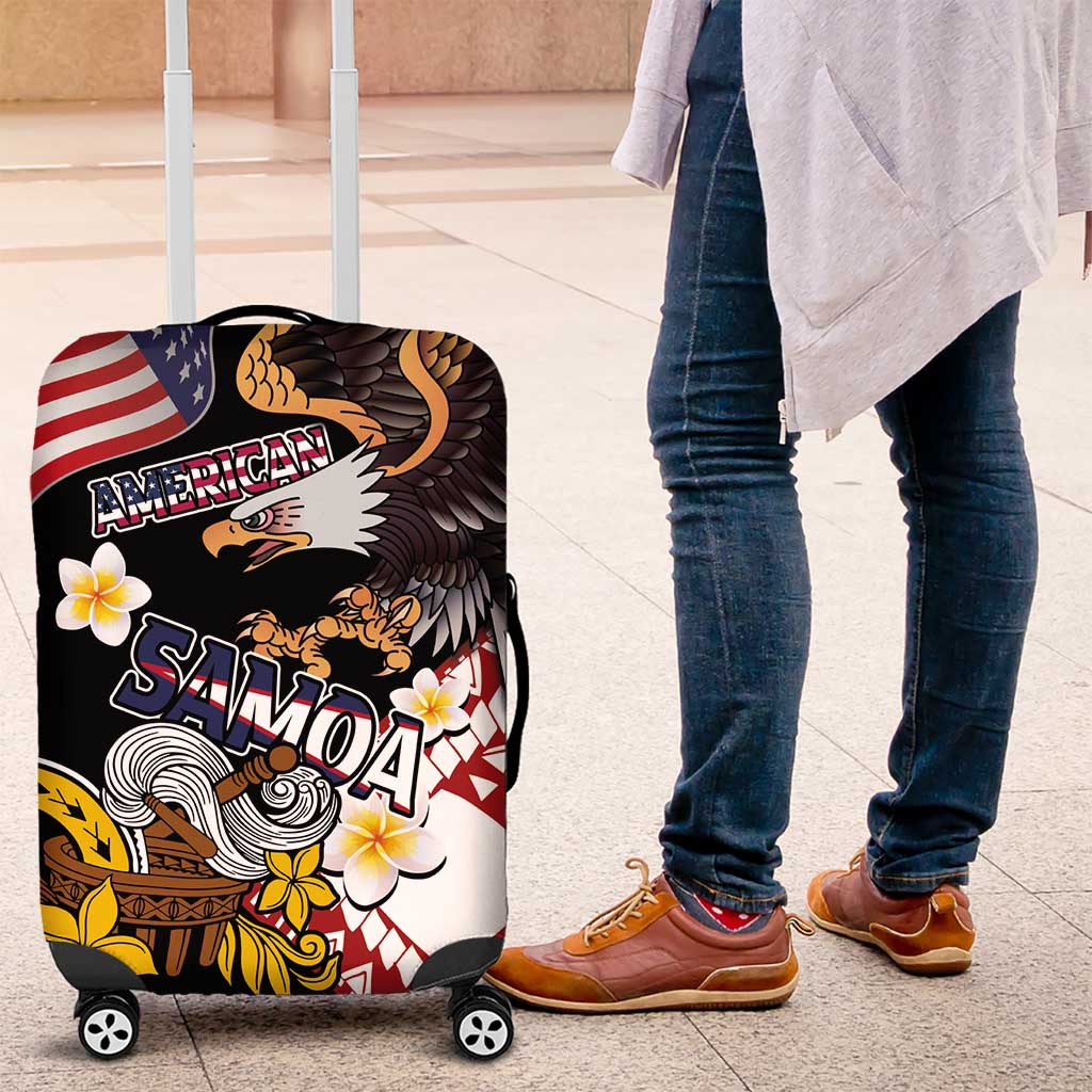 United States and American Samoa Together Luggage Cover Bald Eagle and Polynesian Traditional Culture with Plumeria