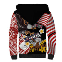 United States and American Samoa Together Sherpa Hoodie Bald Eagle and Polynesian Traditional Culture with Plumeria