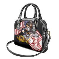 United States and American Samoa Together Shoulder Handbag Bald Eagle and Polynesian Traditional Culture with Plumeria