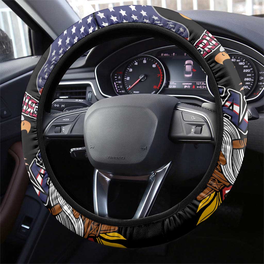 United States and American Samoa Together Steering Wheel Cover Bald Eagle and Polynesian Traditional Culture with Plumeria