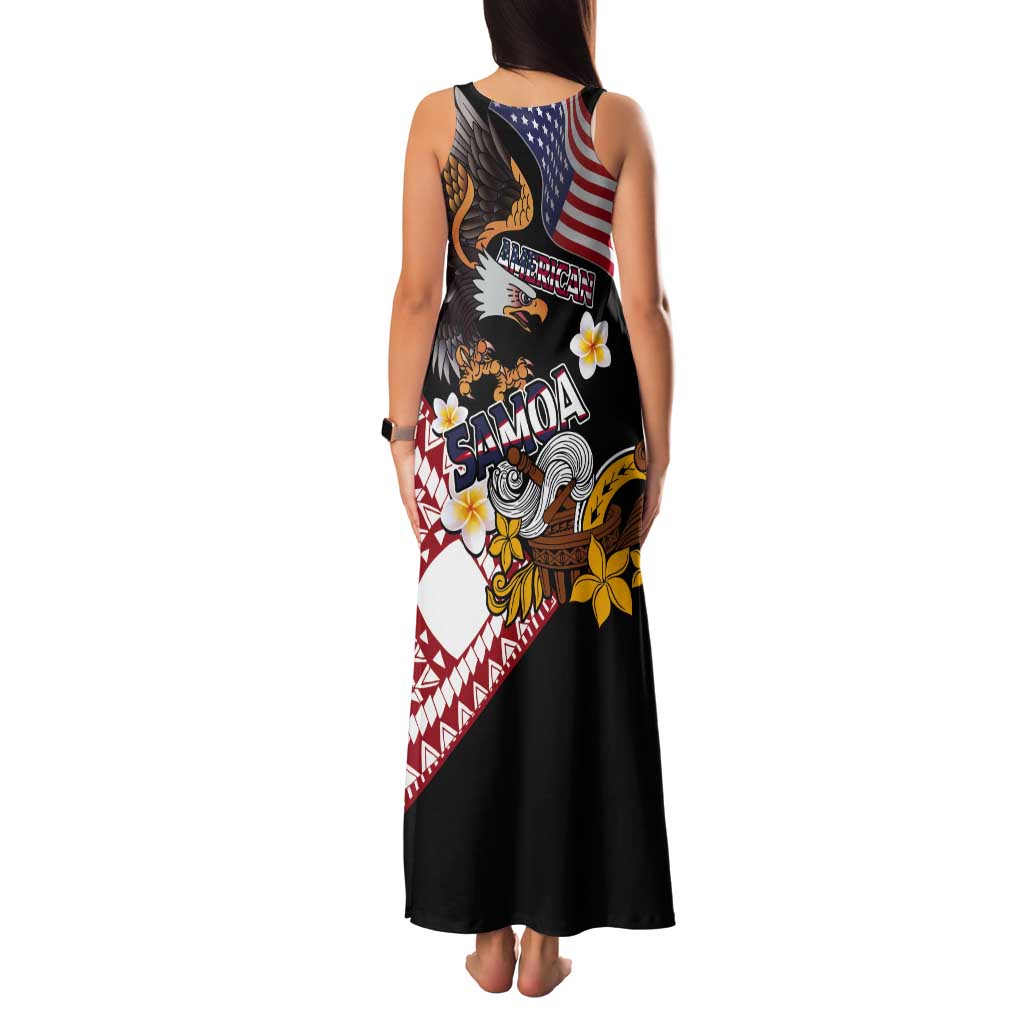United States and American Samoa Together Tank Maxi Dress Bald Eagle and Polynesian Traditional Culture with Plumeria