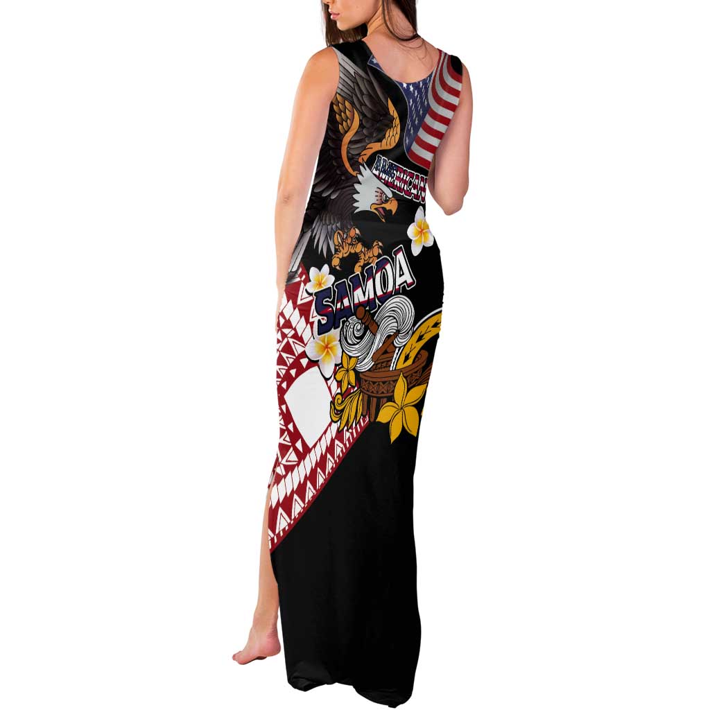 United States and American Samoa Together Tank Maxi Dress Bald Eagle and Polynesian Traditional Culture with Plumeria