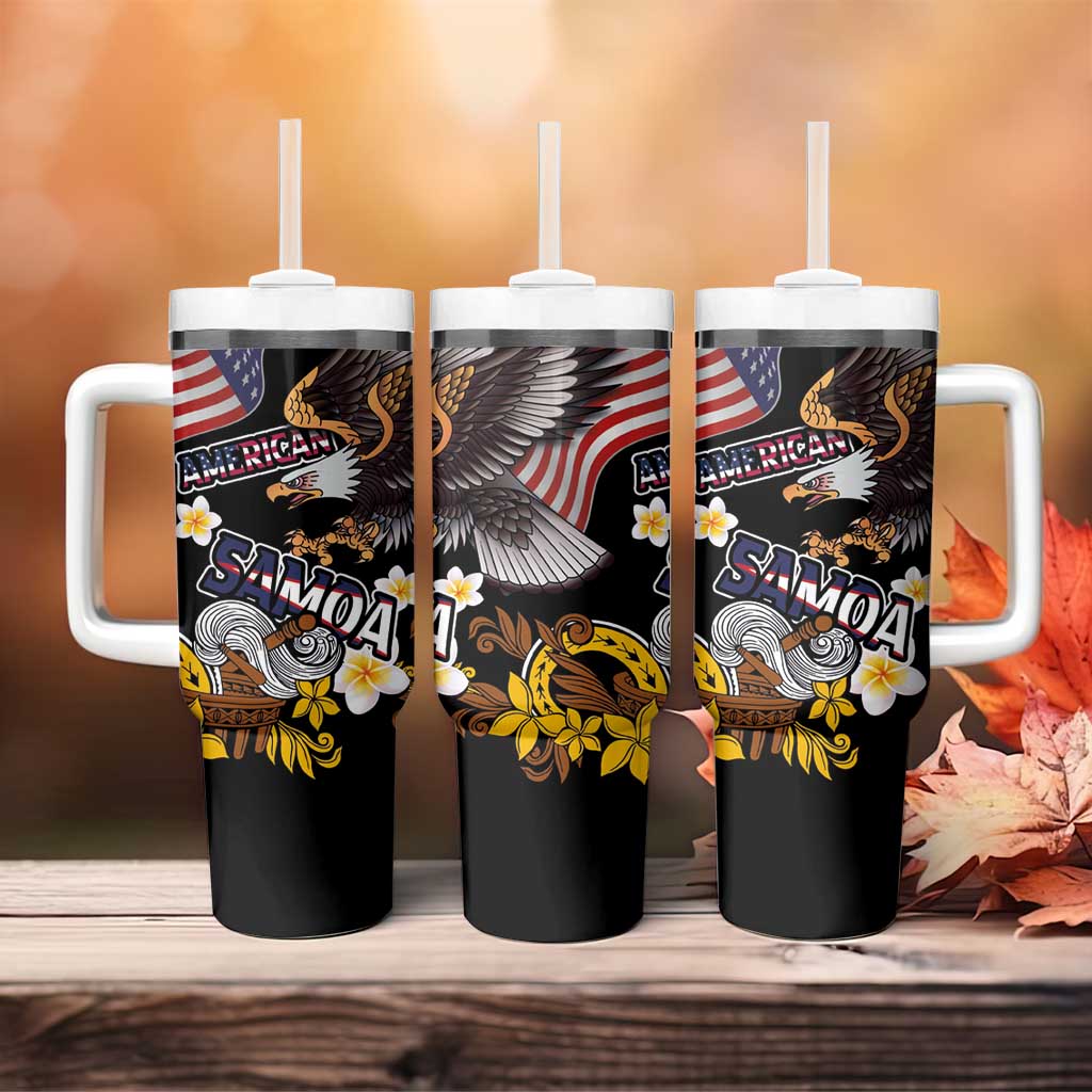 United States and American Samoa Together Tumbler With Handle Bald Eagle and Polynesian Traditional Culture with Plumeria