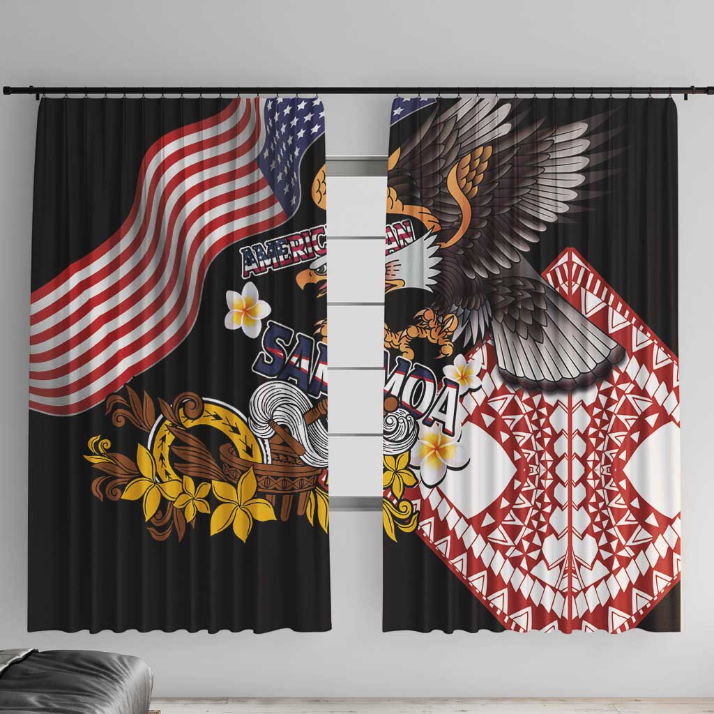 United States and American Samoa Together Window Curtain Bald Eagle and Polynesian Traditional Culture with Plumeria