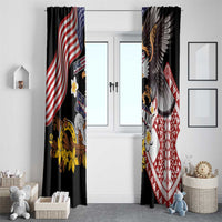 United States and American Samoa Together Window Curtain Bald Eagle and Polynesian Traditional Culture with Plumeria