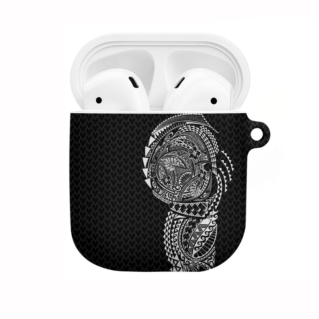 Hawaiian Traditional Tattoos AirPods Case Kakau Tribal Tropical Plant Motif Black Color