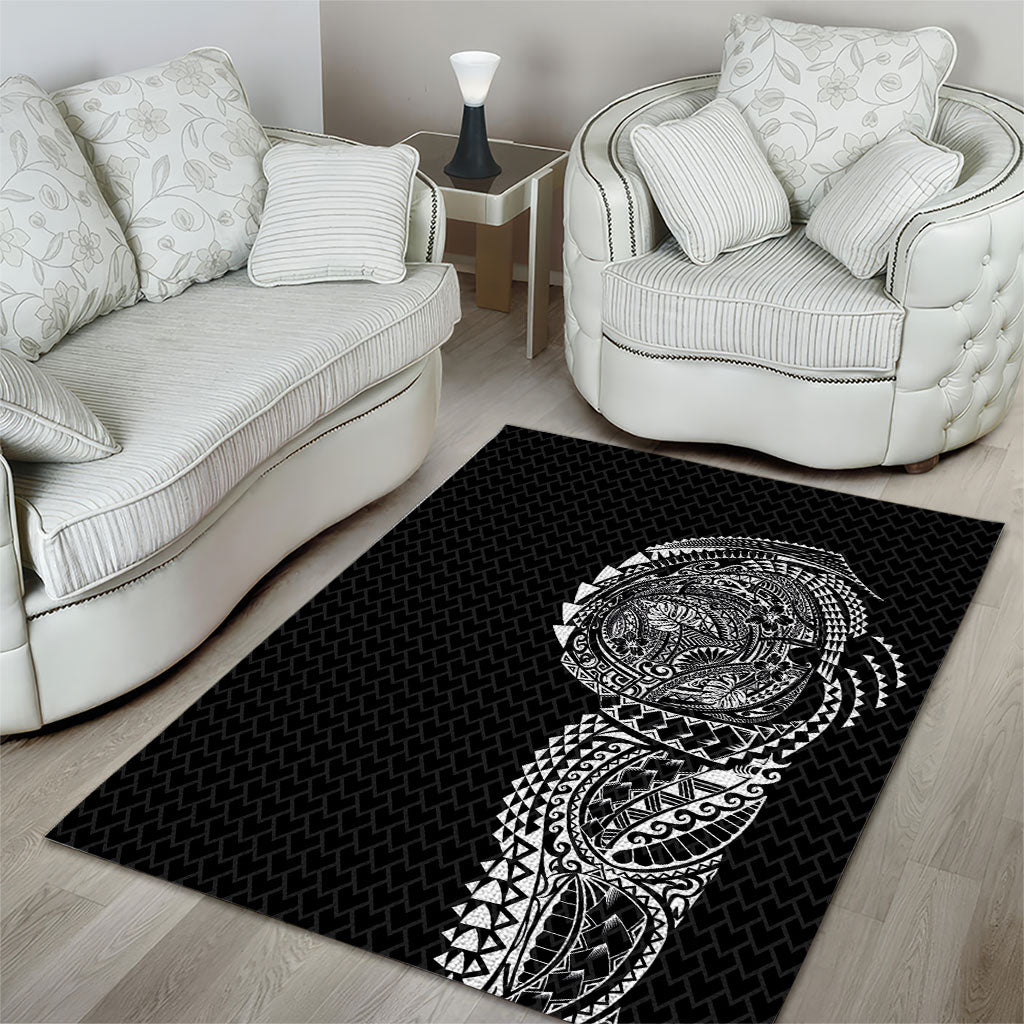 Hawaiian Traditional Tattoos Area Rug Kakau Tribal Tropical Plant Motif Black Color