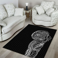 Hawaiian Traditional Tattoos Area Rug Kakau Tribal Tropical Plant Motif Black Color