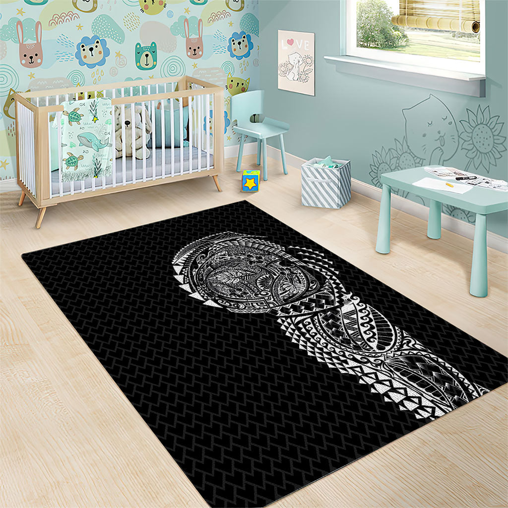 Hawaiian Traditional Tattoos Area Rug Kakau Tribal Tropical Plant Motif Black Color