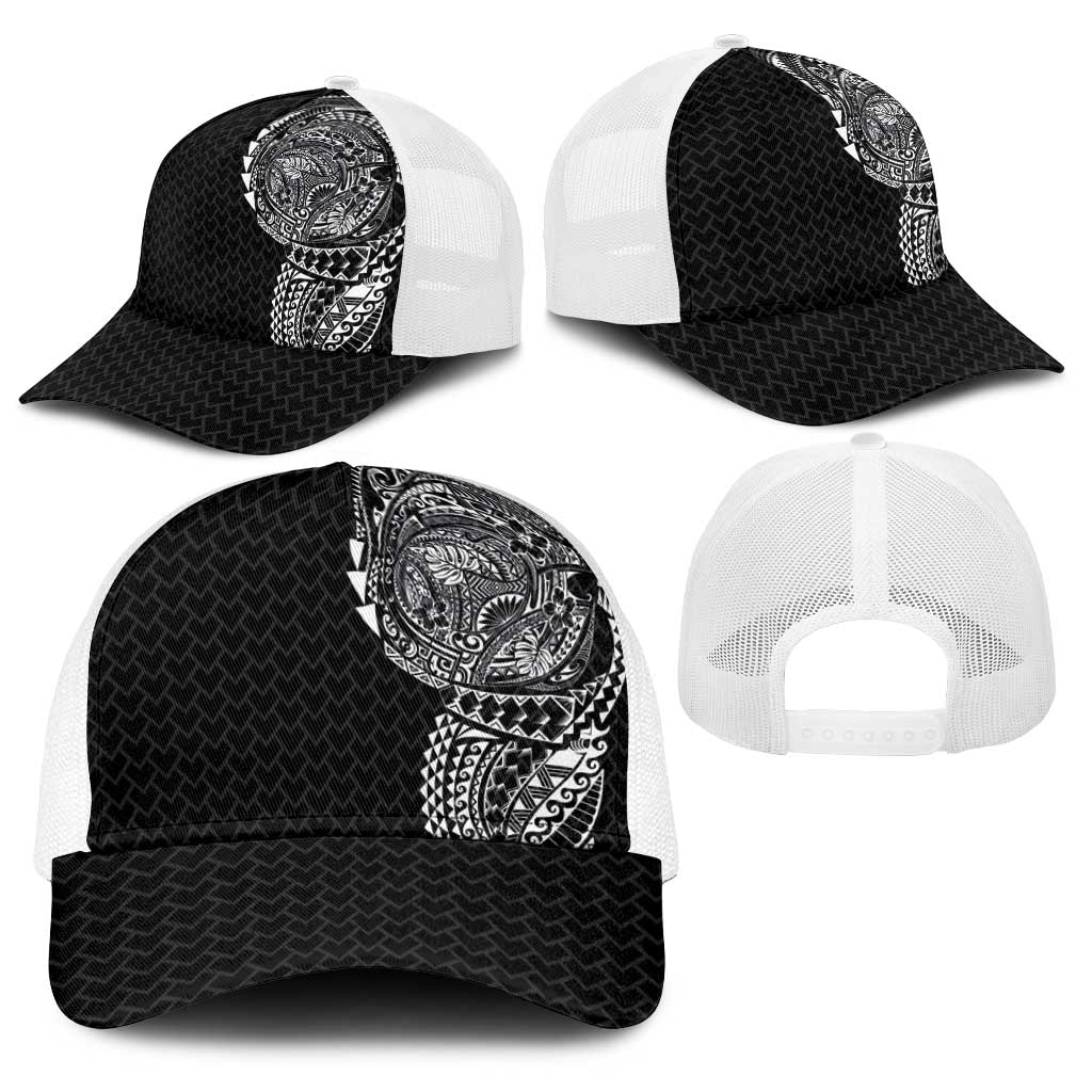 Hawaiian Traditional Tattoos Baseball Net Cap Kakau Tribal Tropical Plants Motif Black Color LT03 - Polynesian Pride