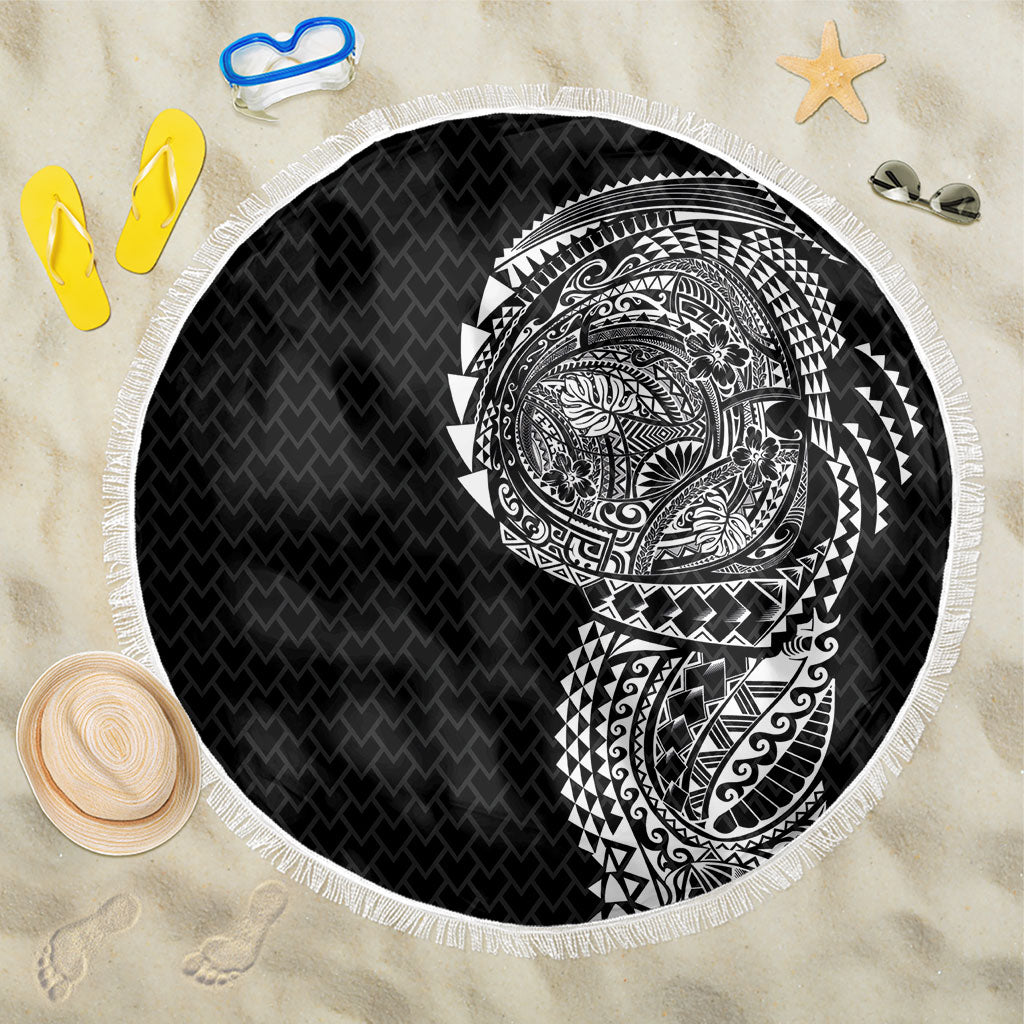 Hawaiian Traditional Tattoos Beach Blanket Kakau Tribal Tropical Plant Motif Black Color