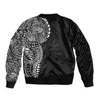Hawaiian Traditional Tattoos Bomber Jacket Kakau Tribal Tropical Plant Motif Black Color