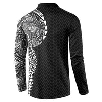 Hawaiian Traditional Tattoos Button Sweatshirt Kakau Tribal Tropical Plant Motif Black Color LT03 - Polynesian Pride