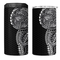 Hawaiian Traditional Tattoos 4 in 1 Can Cooler Tumbler Kakau Tribal Tropical Plant Motif Black Color