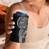 Hawaiian Traditional Tattoos 4 in 1 Can Cooler Tumbler Kakau Tribal Tropical Plant Motif Black Color