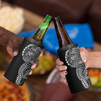 Hawaiian Traditional Tattoos 4 in 1 Can Cooler Tumbler Kakau Tribal Tropical Plant Motif Black Color