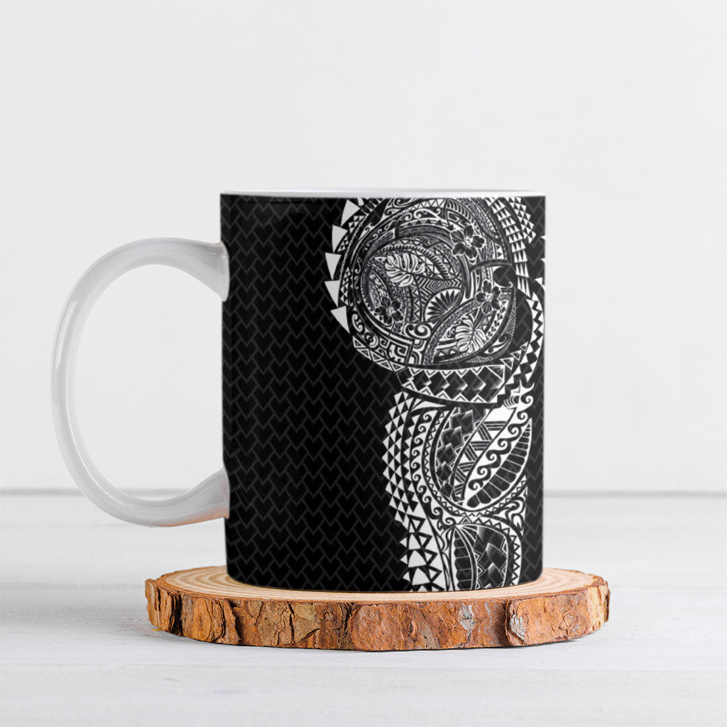 Hawaiian Traditional Tattoos Ceramic Mug Kakau Tribal Tropical Plant Motif Black Color
