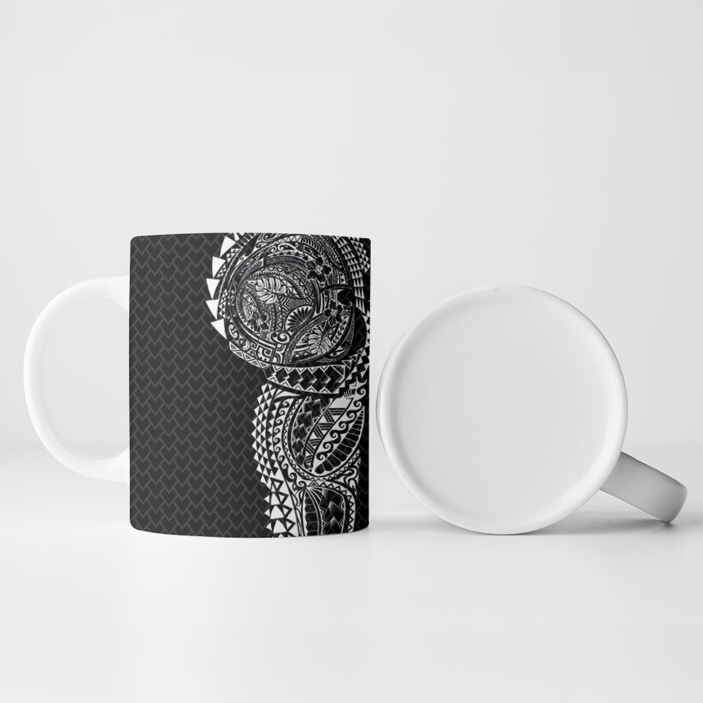 Hawaiian Traditional Tattoos Ceramic Mug Kakau Tribal Tropical Plant Motif Black Color LT03 - Polynesian Pride
