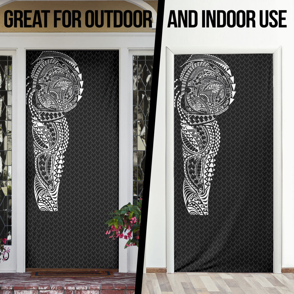 Hawaiian Traditional Tattoos Door Cover Kakau Tribal Tropical Plant Motif Black Color