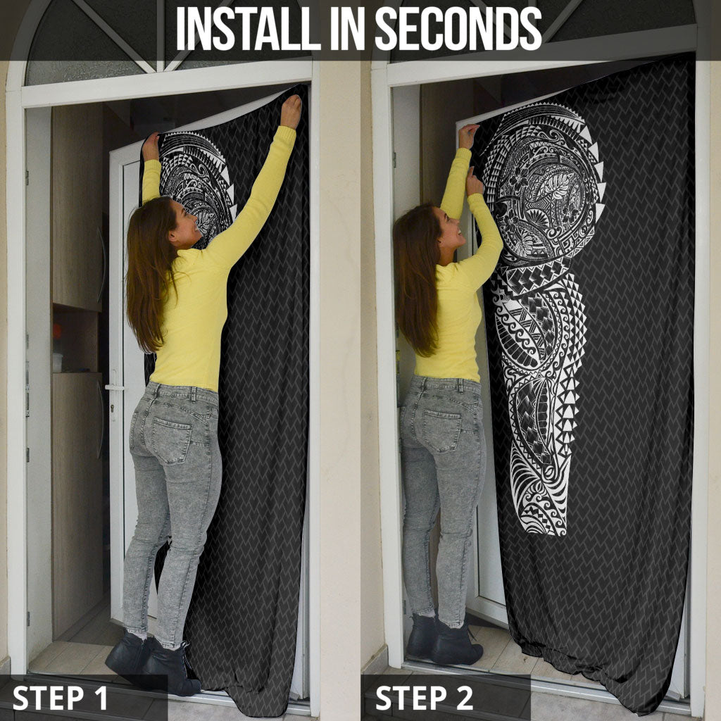Hawaiian Traditional Tattoos Door Cover Kakau Tribal Tropical Plant Motif Black Color
