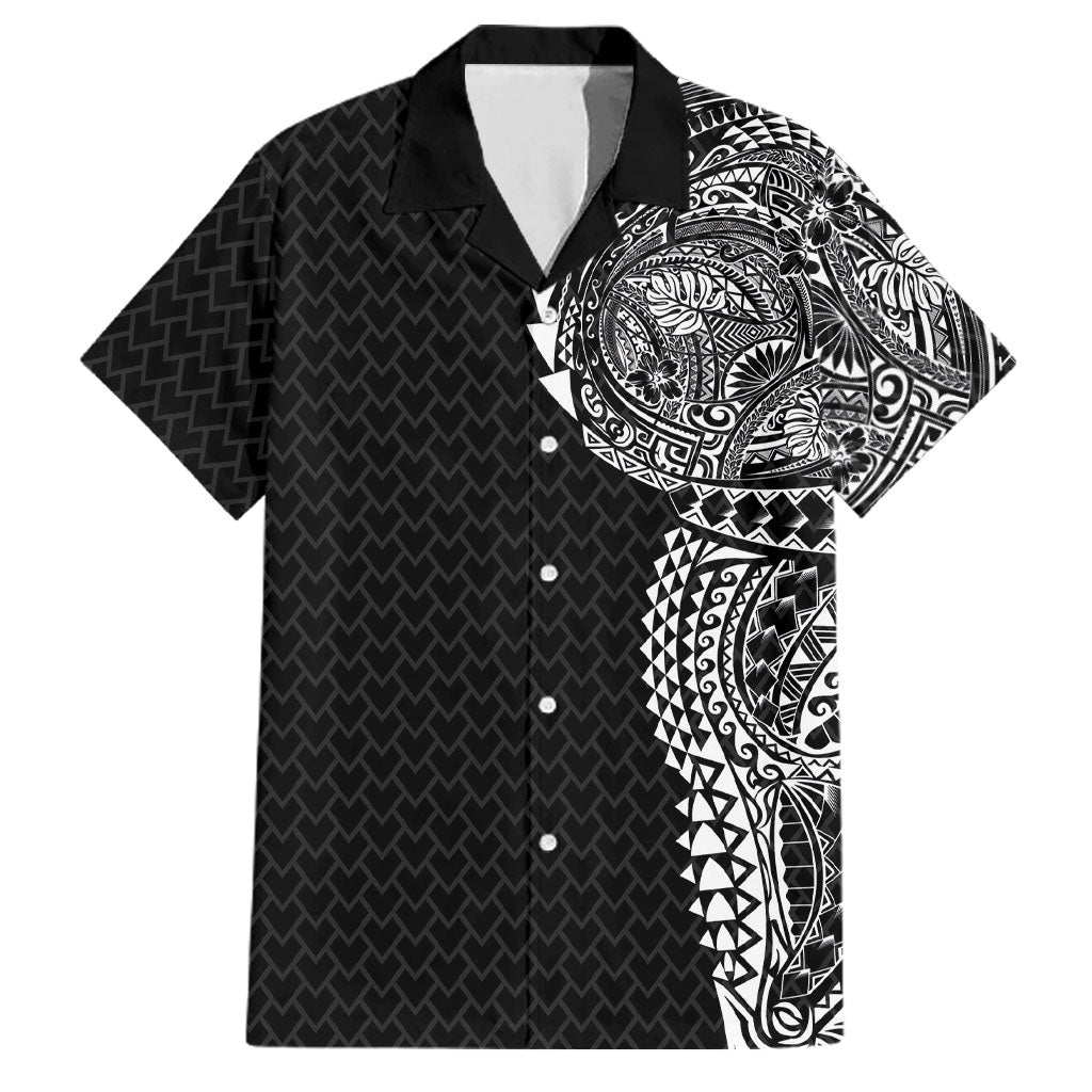 Hawaiian Traditional Tattoos Family Matching Summer Maxi Dress and Hawaiian Shirt Kakau Tribal Tropical Plant Motif Black Color