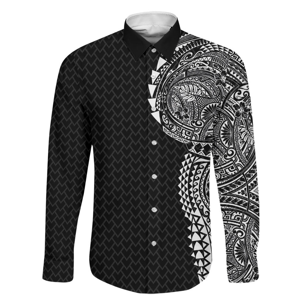 Hawaiian Traditional Tattoos Family Matching Summer Maxi Dress and Hawaiian Shirt Kakau Tribal Tropical Plant Motif Black Color