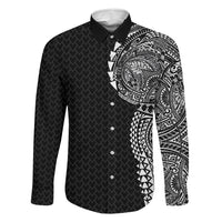 Hawaiian Traditional Tattoos Family Matching Summer Maxi Dress and Hawaiian Shirt Kakau Tribal Tropical Plant Motif Black Color