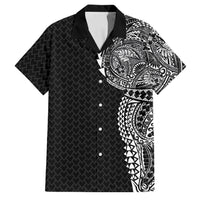 Hawaiian Traditional Tattoos Family Matching Tank Maxi Dress and Hawaiian Shirt Kakau Tribal Tropical Plant Motif Black Color