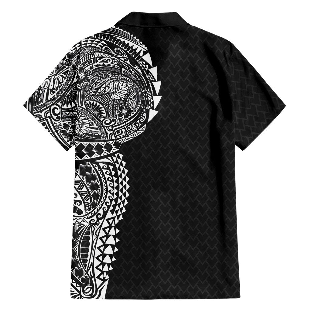 Hawaiian Traditional Tattoos Family Matching Tank Maxi Dress and Hawaiian Shirt Kakau Tribal Tropical Plant Motif Black Color