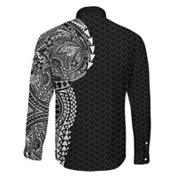 Hawaiian Traditional Tattoos Family Matching Tank Maxi Dress and Hawaiian Shirt Kakau Tribal Tropical Plant Motif Black Color